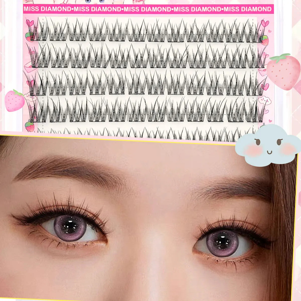Easy-To-Adhesive False Eyelashes Set, Thick Cartoon Style with Natural Appearance, Suitable for Beginners, Thick and Fluffy, Rea