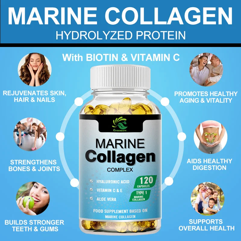 Greensure Marine Collagen - With Hyaluronic Acid, Biotin & Blueberry Support Joint, Hair, Skin, Nail, Cartilage & Overall Health