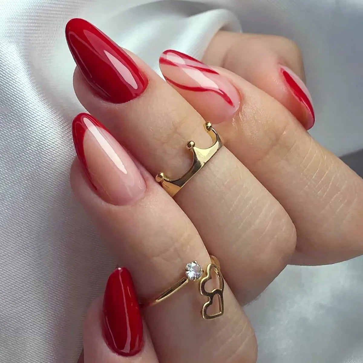 24Pcs Simple Wine Red Fake Nail with Mid-length Design Almond Press on False Nails Wearable Round Head Oval Full Cover Nail Tips