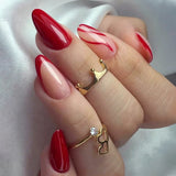 24Pcs Simple Wine Red Fake Nail with Mid-length Design Almond Press on False Nails Wearable Round Head Oval Full Cover Nail Tips