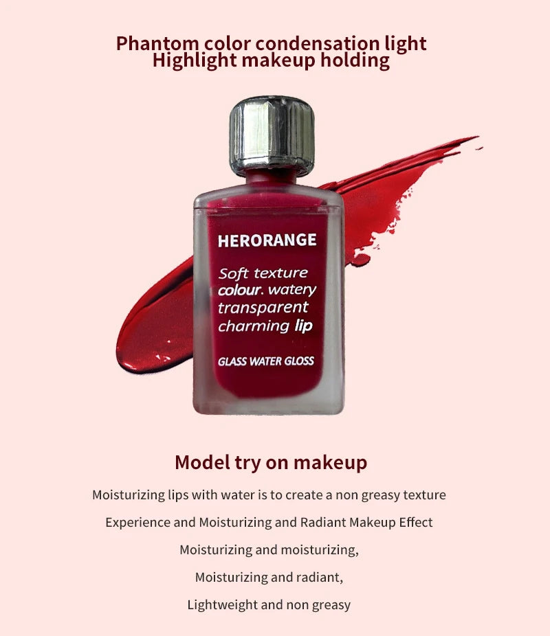 HERORANGE Light Glass-Like Lip Lacquer - Mirror Shine, Hydrating Formula; Smudge-Proof, Long-Wear, and Skin-Brightening