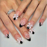 French Tip Orchid Press On Nails, Leopard Removable Fake Nails, 24 Pcs Simple False Nails Set for Women