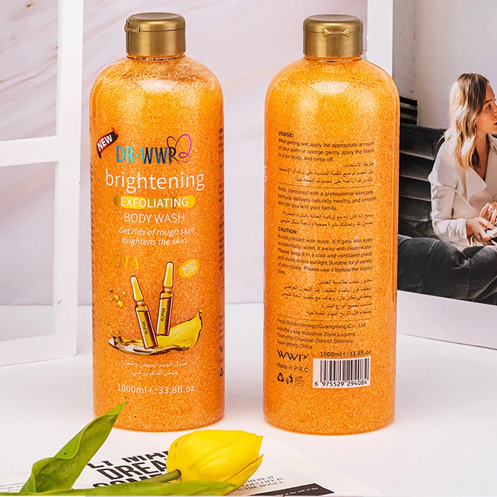 1000ml Lavender Kojic Acid AHA Shower Gel Deep Cleansing Brighten Skin Scrub Body Wash Exfoliator Body Care Fragrance Skincare