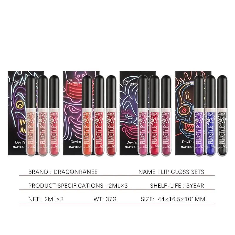Halloween Lip Gloss Set Sparkling Purple Black Non Stick Lipstick Trio For Party Makeup Beauty Gift