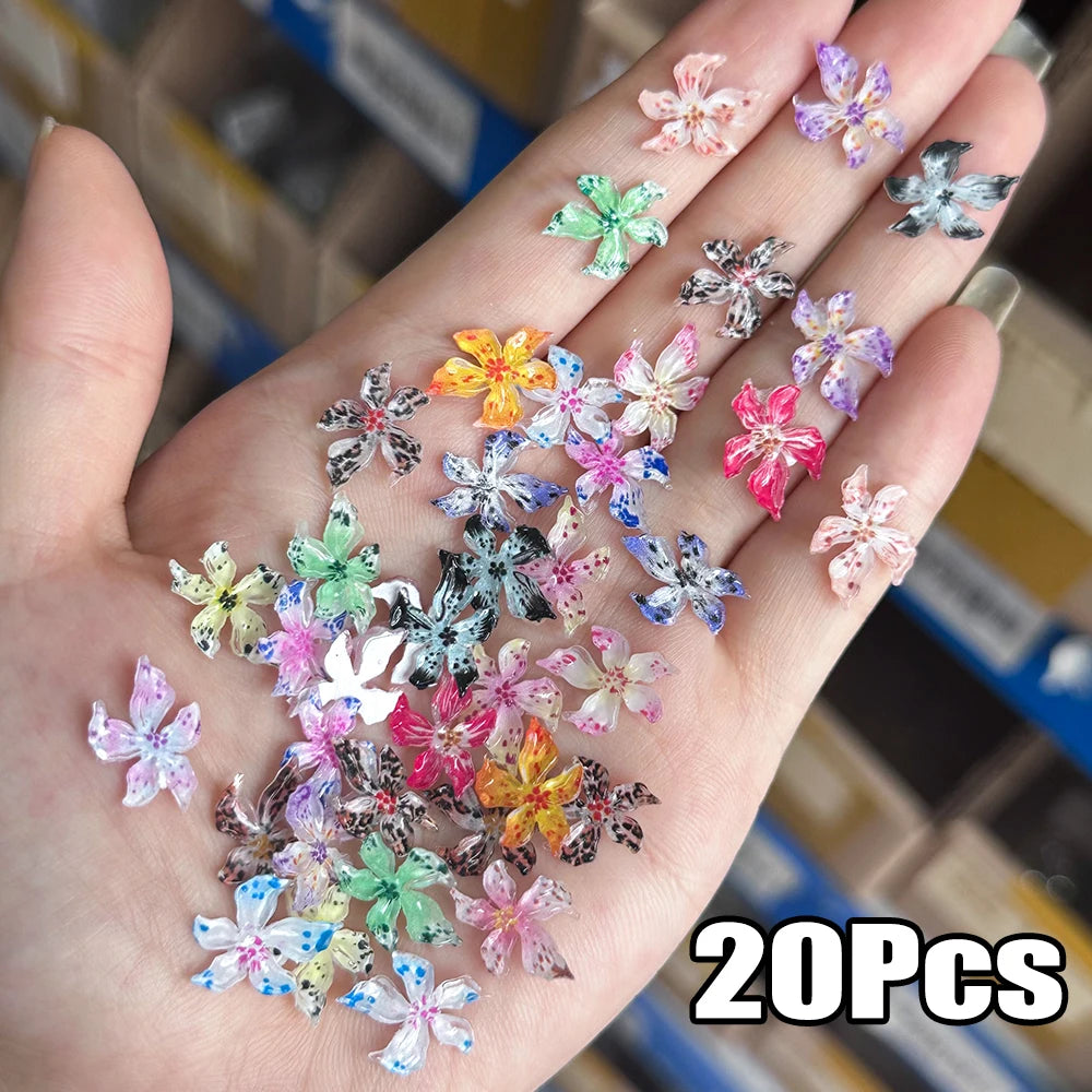 72Pcs 3D Crystal Jelly Soft Spotted Flower Nail Charms Transparent Leopard Lily Hibiscus Hawaiian Floral Nail Decor Nail Supplie