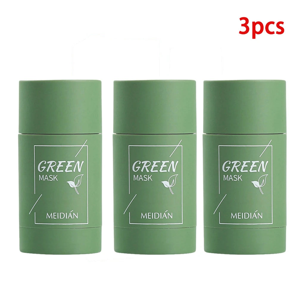 Green Tea Solid Cleansing Mask Acne Blemish Treatment Cream Blackhead Removal Natural Plant Formula Mild Skincare Solution