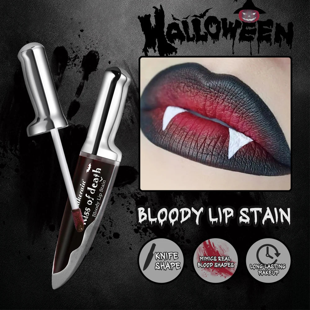 2Pcs Matte Bloody Lip Stain Long-Lasting Water-Resistant Liquid Lipstick Gothic Vampire Halloween Party Lip Tint Cosmetics