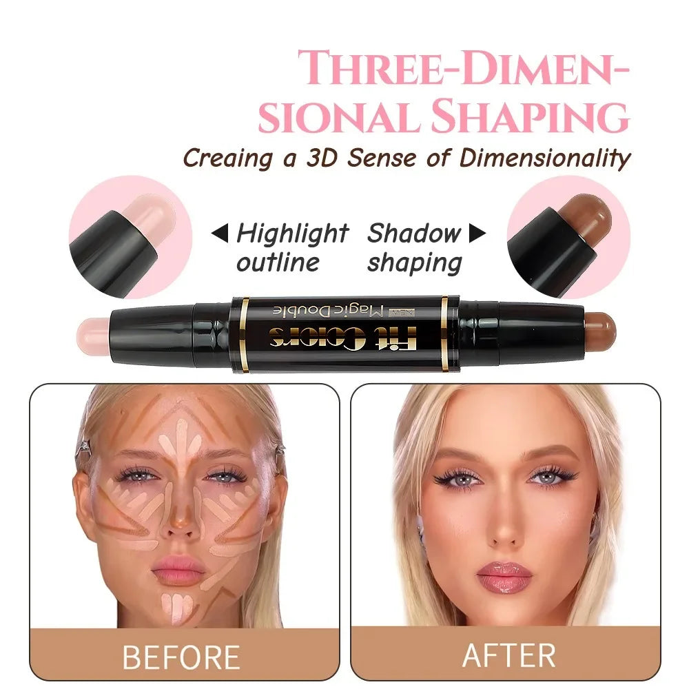 Double-head Highlight Shadow Stick Face Bronzer Contouring Pen Foundation Cream Concealer Makeup Base Beauty Women's Cosmetics