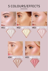 Natural Diamond Highlighter Powder 5 Color Shimmer Contour Nose Shadow Brightening Face Makeup Cosmetics Palette