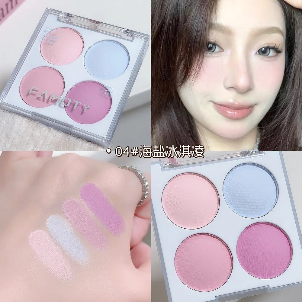 4 Colors Matte Blush Powder Set - Sweet Warm Tone Face Makeup Cheek Brightener Cosmetic Illuminator for Enhanced Facial Beauty