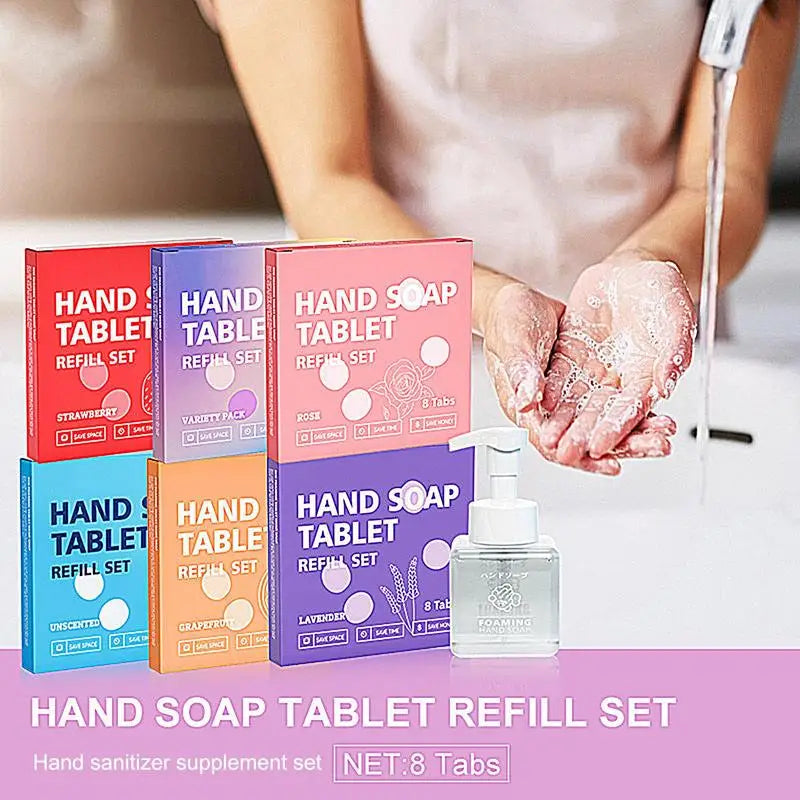 Hand Soap Tablet Refills 8pcs Foaming Hand Wash Tablet Refills Refreshing Fragrance Hand Washing Tool for Business Trip Travel