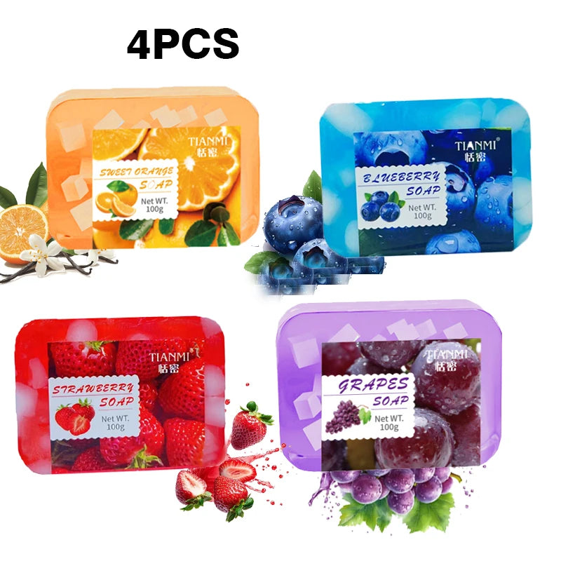 4PCS Fruit Jelly Soap, Deeply Cleanses and Removes Makeup, Bathes the Whole Body, Moisturizes and Nourishes
