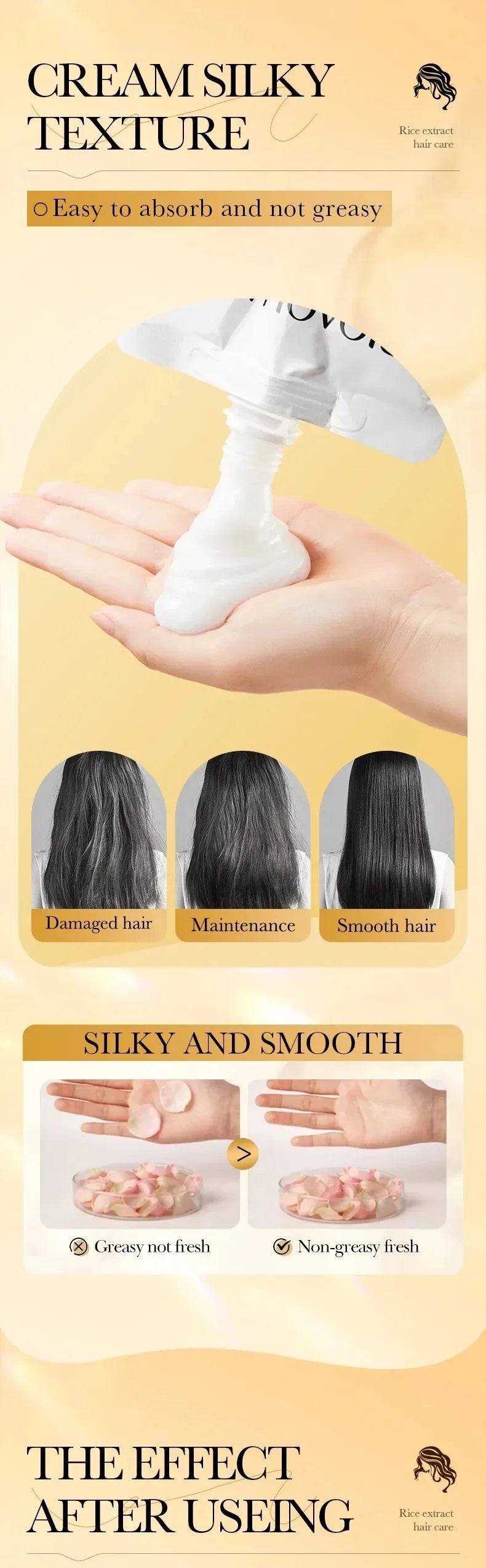 Rice Conditioner Penetrates the Hair Core, Replenishes Hair Nutrients, Repairs Damaged Cuticles, and Improves Dryness, Split Ends, Frizz, and Other Hair Damage Caused by Blow-Drying, Ironing, and Dyeing.