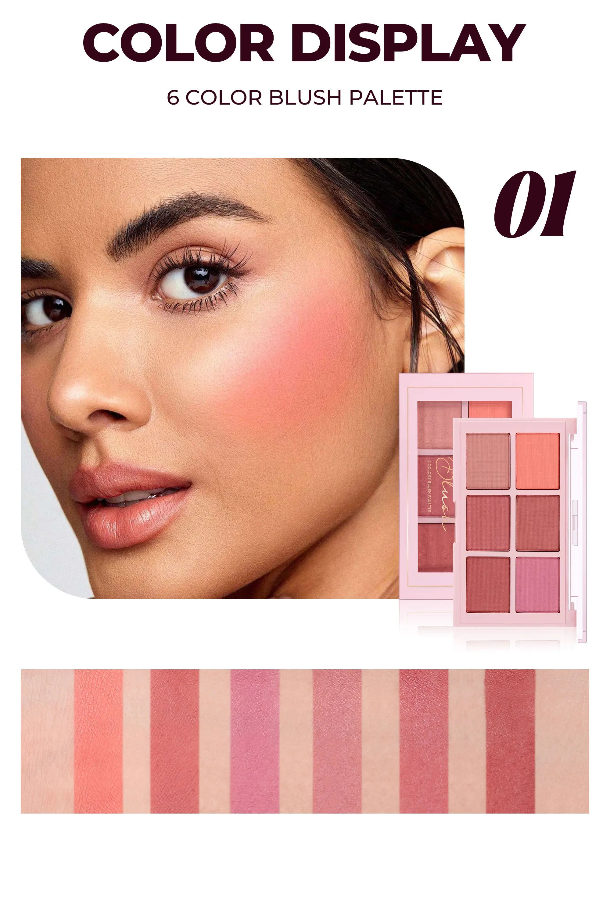 Long Wear Blush Makeup Palette Buildable Color Velvet Finish Face Powder Cheek Contouring Brightening