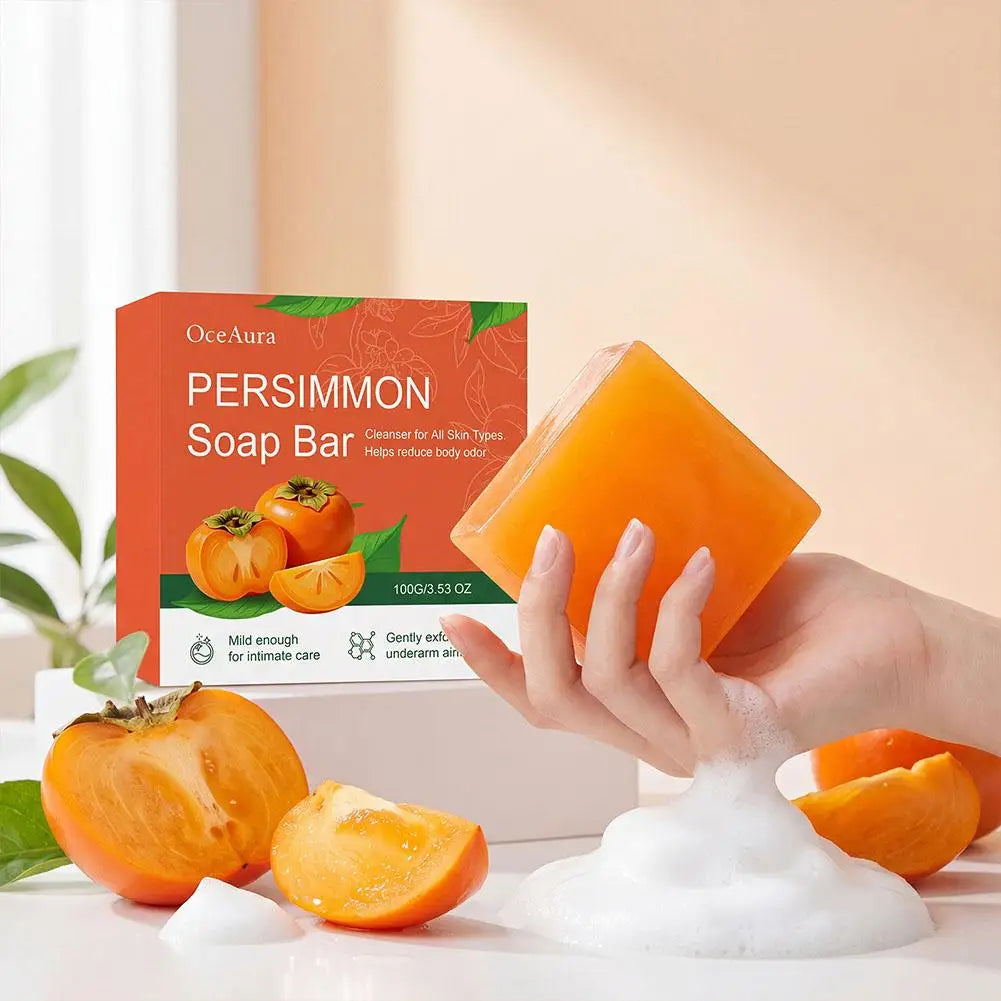 Persimmon Soap Bar for Body Odor Removal, Handmade Persimmon Green Tea Soap for Face and Body Wash Gentle Deodorant Bar