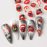 1/2pcs Charming Embossed Lips & Spider Nail Decals 5D Sexy Red Lip Nail Art Sticker Halloween Punk Style Manicure Accessories