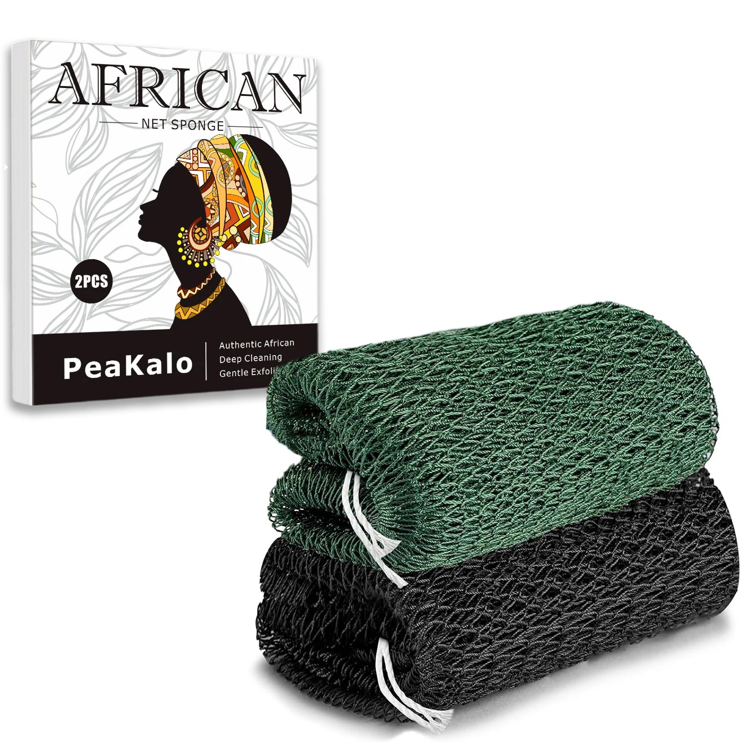 PeaKalo Authentic African Net Sponge-2Pcs Exfoliating Bath Shower Loofah Sponge, Gentle Back Scrubber for All Skin Types,Durable