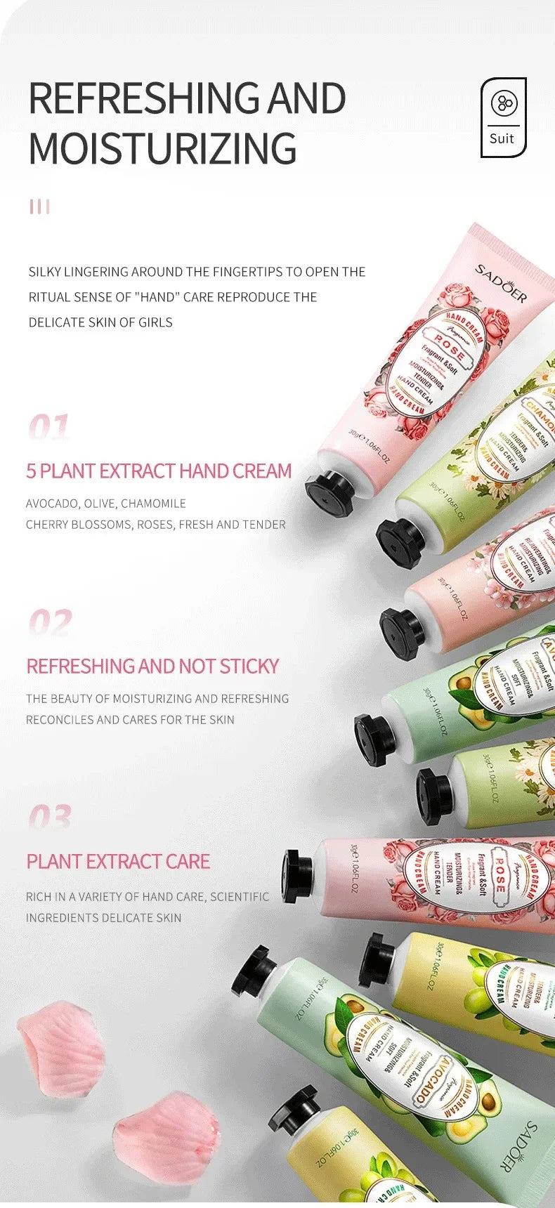 SADOER Hand Cream Set 5pcs Moisturizing for Dry Hands Travel Size Hand Lotion Gift Set to Nourish and Repair Dry Cracked Hands
