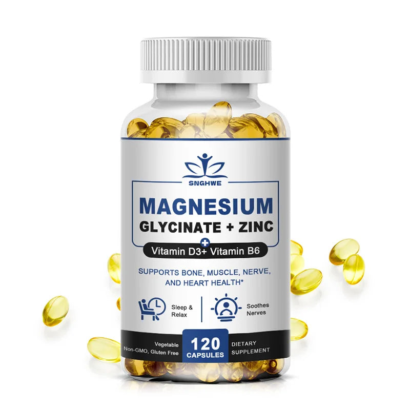 Magnesium & Zinc Capsules for Muscle, Joint,Bone,Enzyme & Heart Health Rest &Relaxation Magnesium Glycinate Supplement