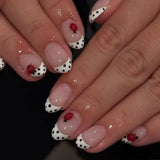 24Pcs Dark Press on Fake Nails with Black Glitter 3D Metallic Designs Sweet Cool Almond False Nails Detachable Nails Spice Girls