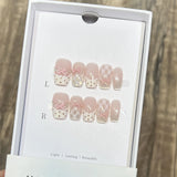 10Pcs Sweet Mid-length Ballet False Nails Art Fashion Pink Cat Eye Lovely Bow Wearable Finished Nails Set Summer Acrylic Nails