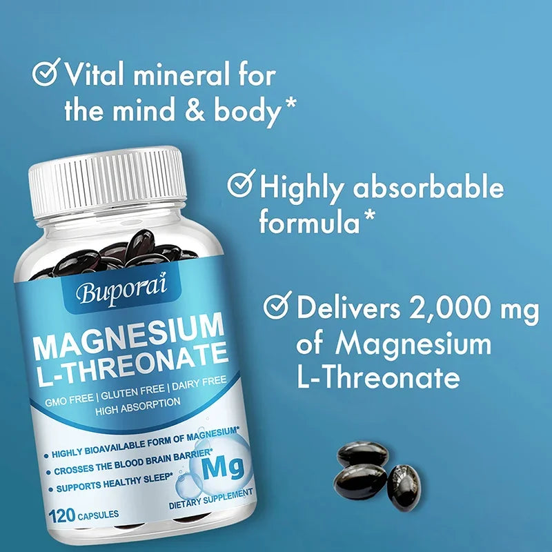 Magnesium L Threonate - Focus and Memory Enhancer, Supports Nerve Function, Muscle Strength, Bone and Joint HealthSupplements