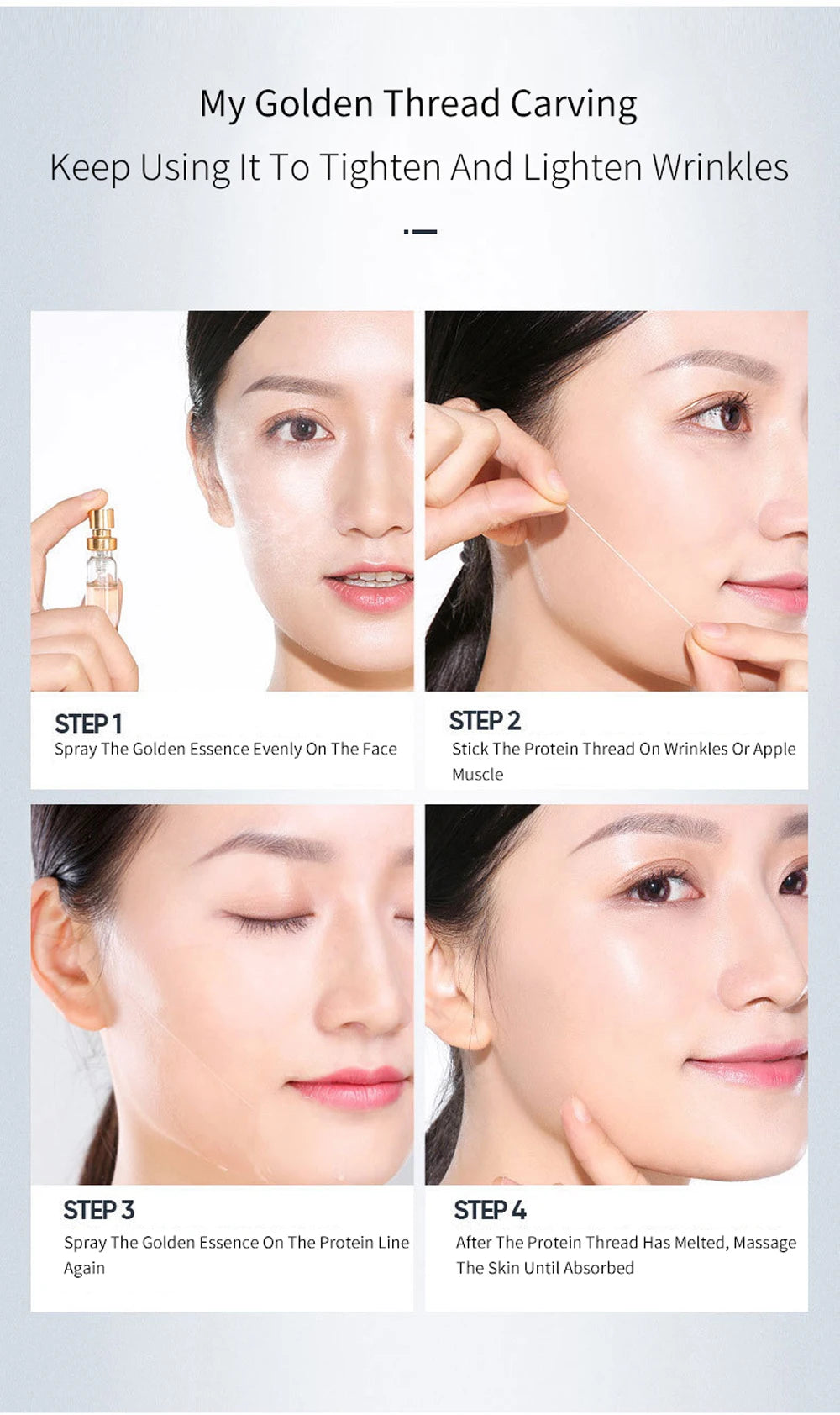 Soluble Face Lifting Threads Collagen Facial Essence Protein Peptide Gold Silk Wire Face Serum for Anti-Aging Firming Skin