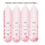 40pcs Face Skin Care Set Cherry Blossom Essence Moisturizing Cream & Collagen Eye Cream & Face Toner & Cleanser Portable Kit