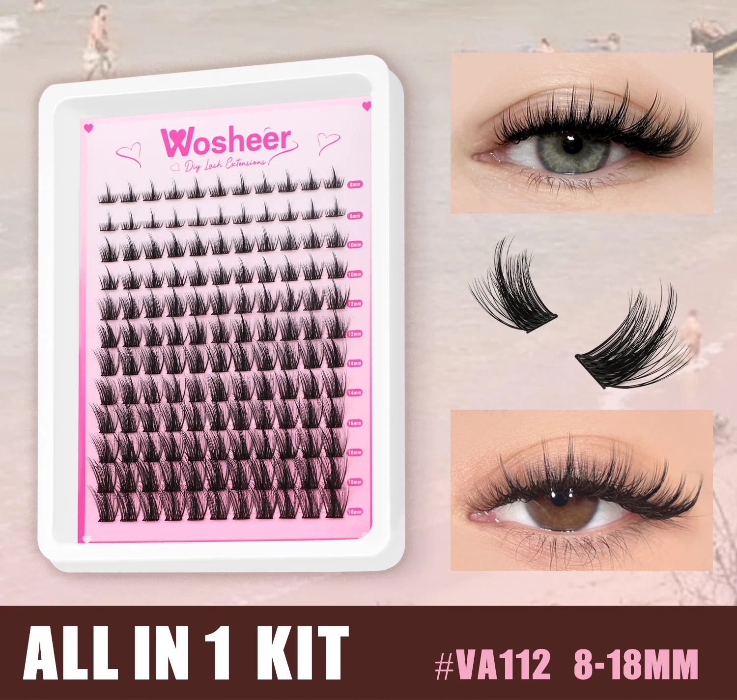 WOSHEER Manga Lash Clusters Kit Cat Lashes with Lash Bond & Seal Cluster Eyelash Extensions Mixed Tray Eyelash Clusters Kit