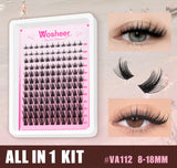 WOSHEER Manga Lash Clusters Kit Cat Lashes with Lash Bond & Seal Cluster Eyelash Extensions Mixed Tray Eyelash Clusters Kit