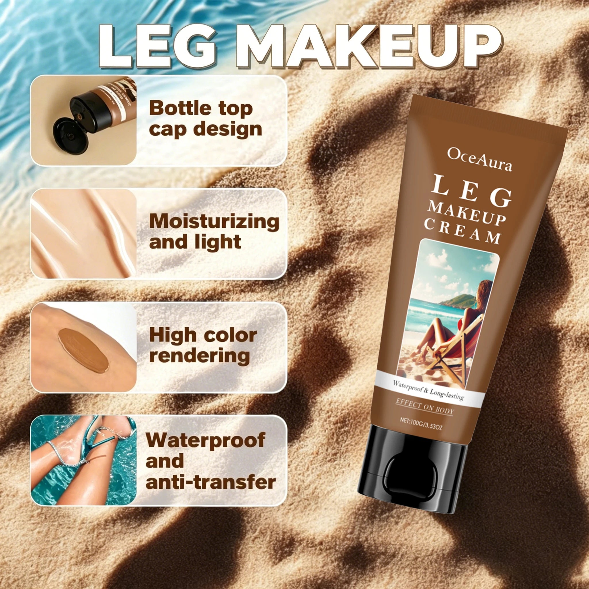 Instant Body Bronzer Foundation Makeup Cream Sun-Kissed Glow Bronzing Tint with Hyaluronic Acid Blurring Body Luminizer 100ml