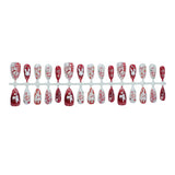 24PCS Medium Almond Press On Nails Wine Red Cute Cartoon Rabbit Bowknot Plaid Pearl False Nails Kawaii Nails Full Cover Wearable
