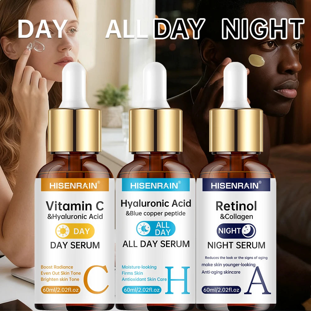 HISENRAIN Vitamin C + Retinol + Hyaluronic Acid Serum Duo | Anti-Aging Brightening & Hydration Combo | For All Skin Type.