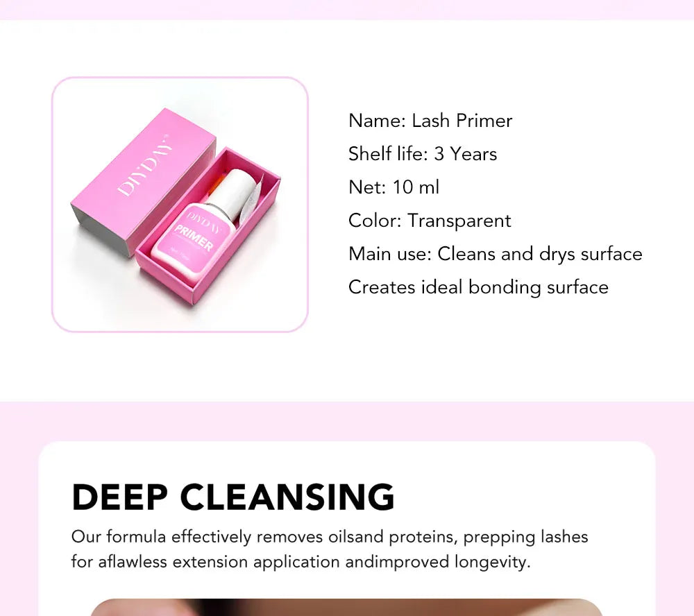 DIYDAY Eyelash Glue Primer for Natural Lashes, Deep Cleansing Oil-Free Prep Adhesive Primer for Eyelash Extension