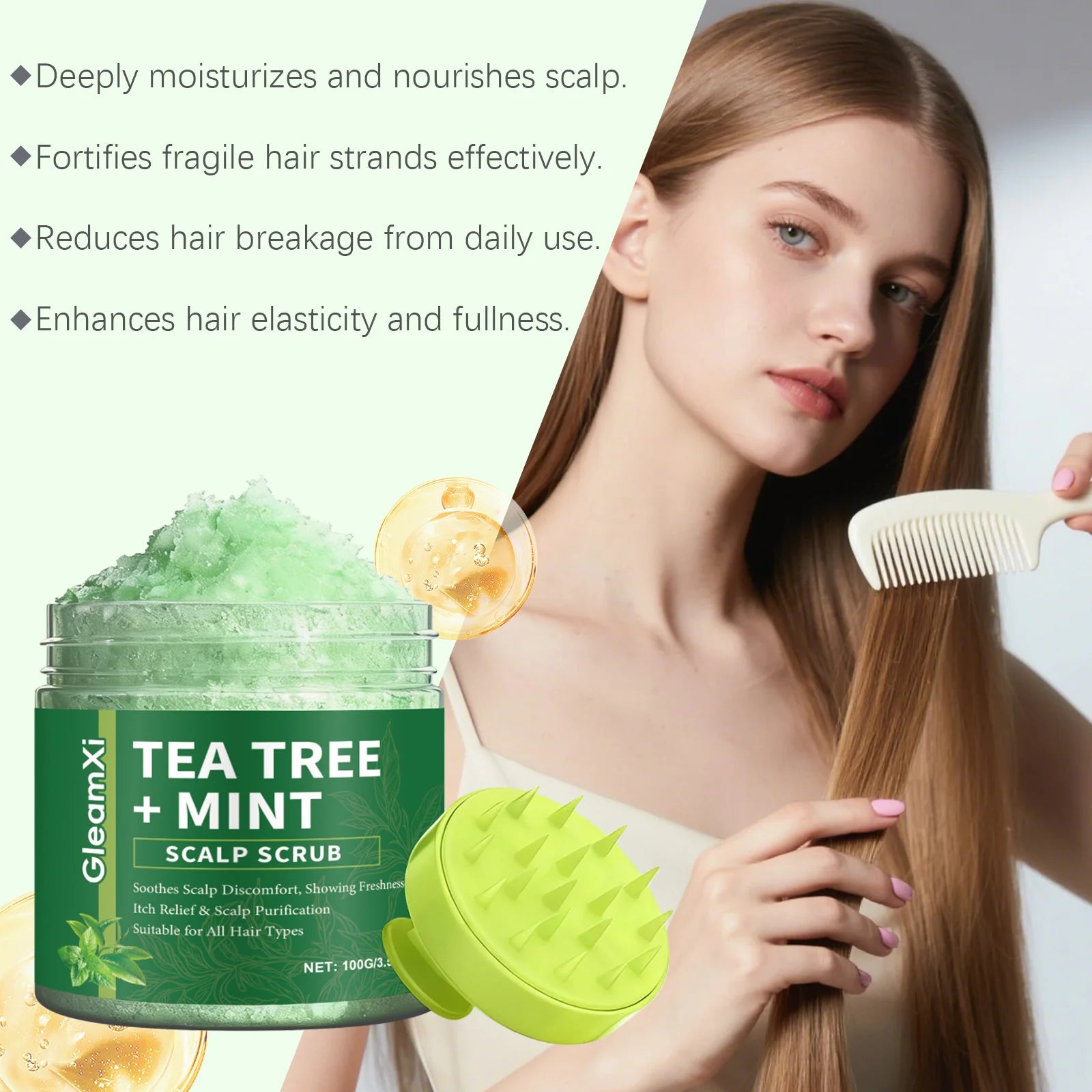 Tea Tree Scalp Scrub Anti-Dandruff Oil Control Refreshing Fluffy Anti-Breakage Soothing Nourishing Hair Deep Cleansing Shampoo