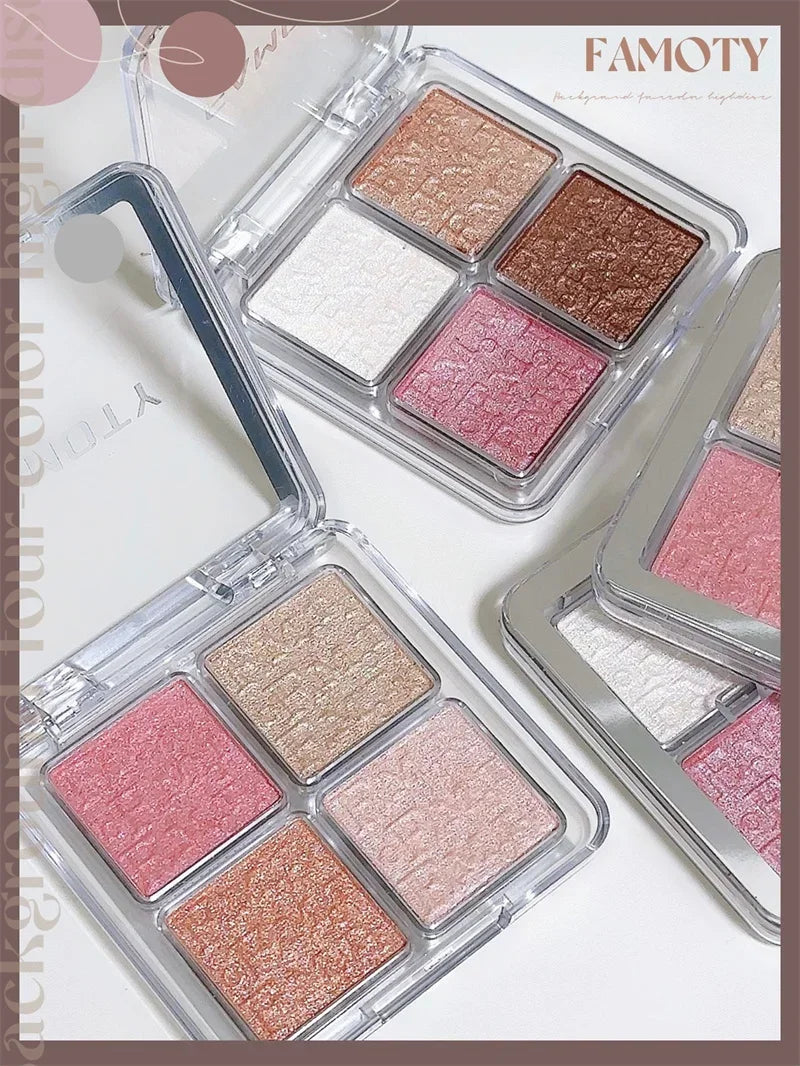 Four Color Glitter Highlighter Powder Palette Diamond High Gloss Shiny High Light Bronzers Face Body Brightening Makeup Cosmetic