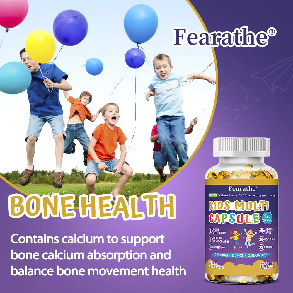 Kids Multivitamins Capsules - with D3+K2,Calcium - Promote Brain Development, Enhance Immunity,Support Digestion Healthy