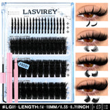 Lasvirey Cluster Lashes Kit DIY Fluffy Lash Clusters 4 IN 1 Mixed Full Set Individual Eyelashes Extension with Lash Bond & Seal