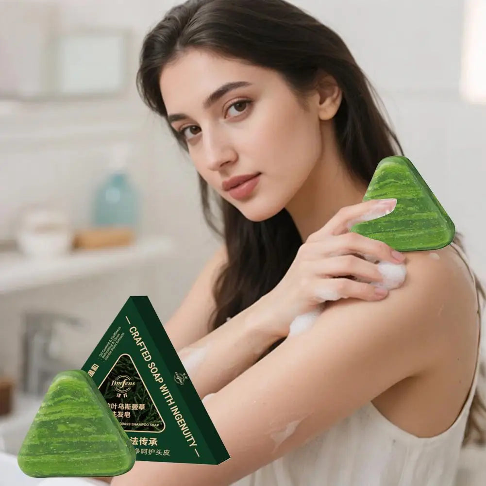 Usman Grass Shampoo Soap Cypress Leaf Polygonatum Herbal Plant Extract Refreshing Clean Oil Control & Itching 120g