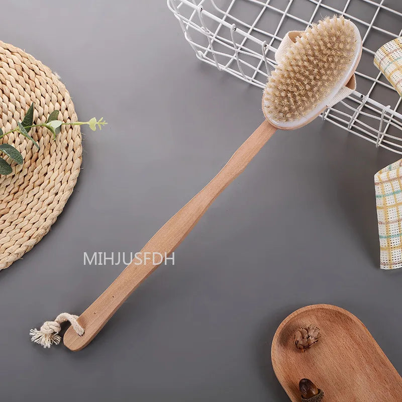 2 In 1 Dry Skin Body Massage Brush Natural Bristle Dead Skin Remover Anti Cellulite Exfoliates Blood Circulation Massage Tools
