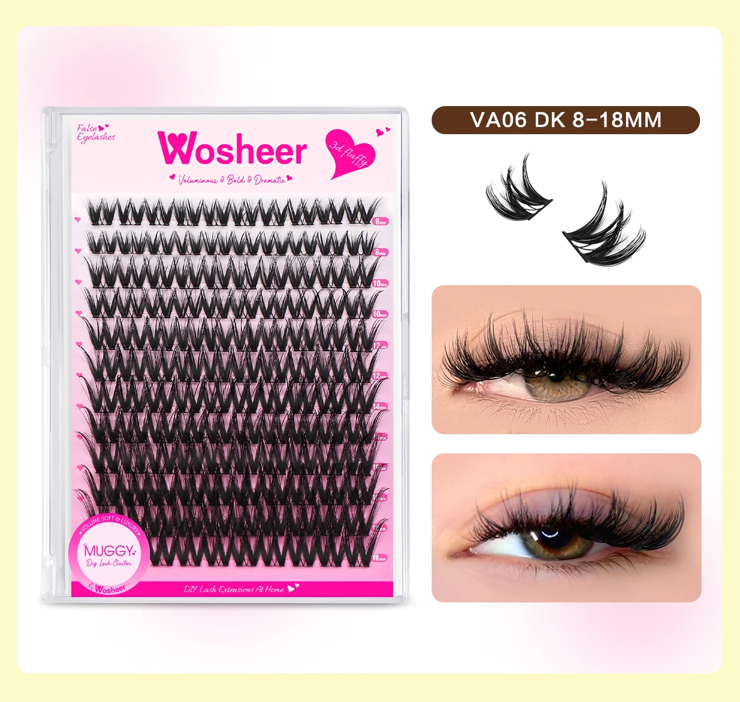 WOSHEER Eyelash Clusters Kit Thick Individual Lashes Lash Bond And Seal And Remover Faux Mink Lashes Eyelash Extension DIY
