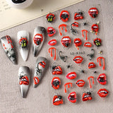 1/2pcs Charming Embossed Lips & Spider Nail Decals 5D Sexy Red Lip Nail Art Sticker Halloween Punk Style Manicure Accessories