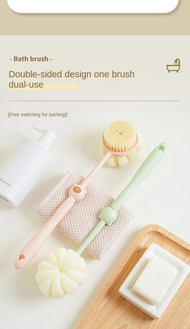 Two Sided Shower Body Brush Silicone Long Handle Bathroom Wash Brush Bathing Massage Back Body Exfoliating Brush Bath Supplies
