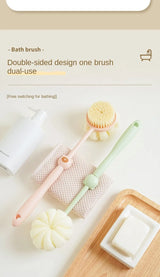 Two Sided Shower Body Brush Silicone Long Handle Bathroom Wash Brush Bathing Massage Back Body Exfoliating Brush Bath Supplies