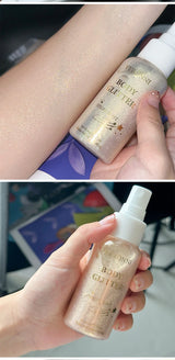 Body Highlighter Spray–Quick-Dry Non-Sticky Shimmer Mist, Fine Glitter for Hair & Skin,Water-Resistant Long-Lasting Summer Glow