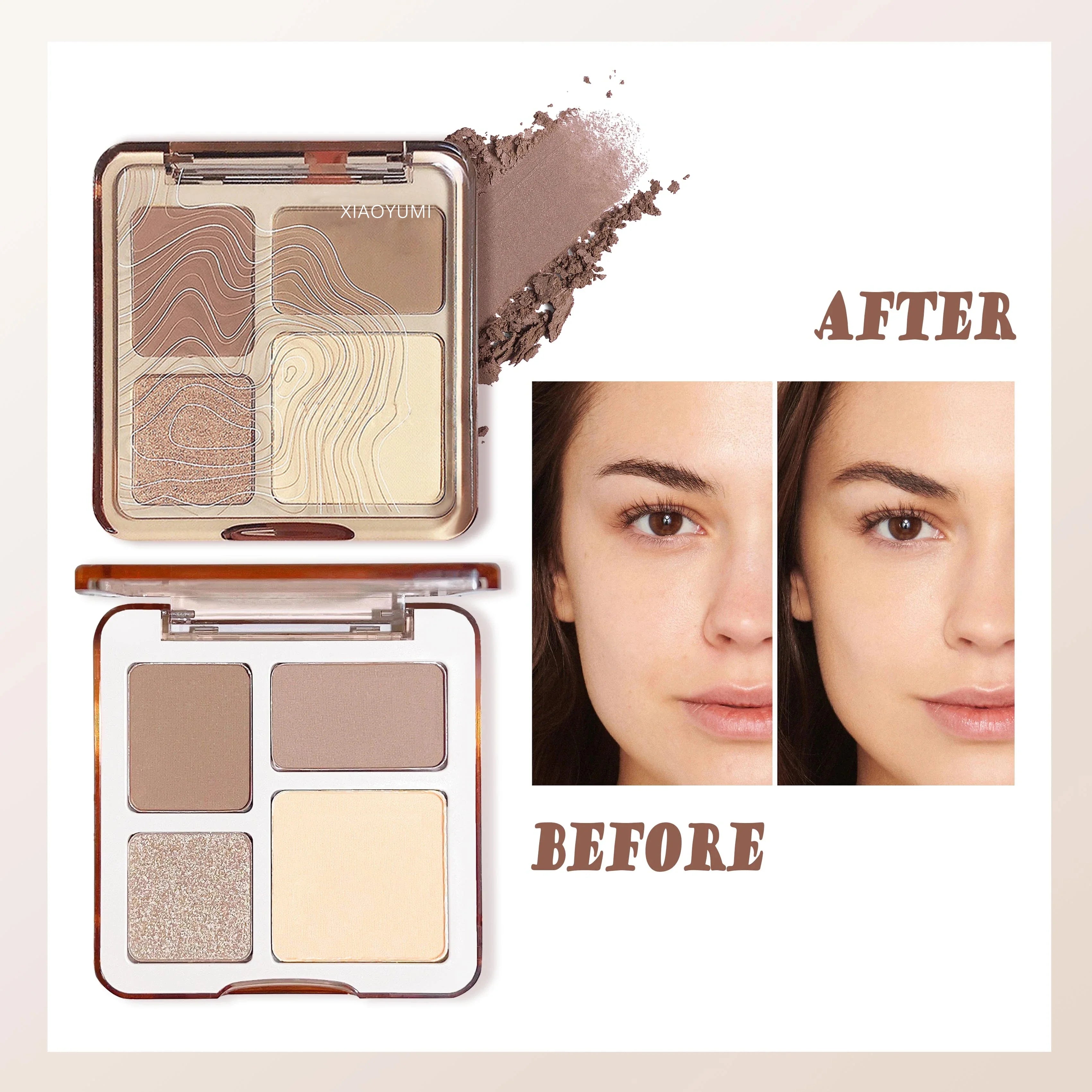2 pcs Contouring Set - 4 color High-Gloss Contouring，Brightening Matte 3D Nose Shadow Brush，Easy To Color，Gift Set