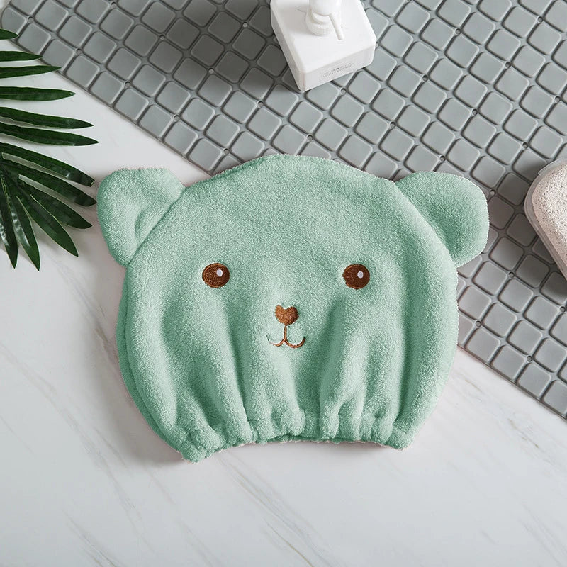 Super Absorbent Hair Drying Bath Towel Cap Cute Cartoon Bear Microfibre Soft Dry Hair Wrap Bathroom Accessories Bonnets