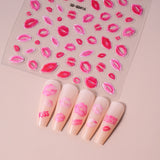 5D Embossed Sexy Red/Pink Lips Nail Stickers Self-Adhesive Blooming Red Lips Nail Decal Romantic Luxy Lady Lips Manicure Slider