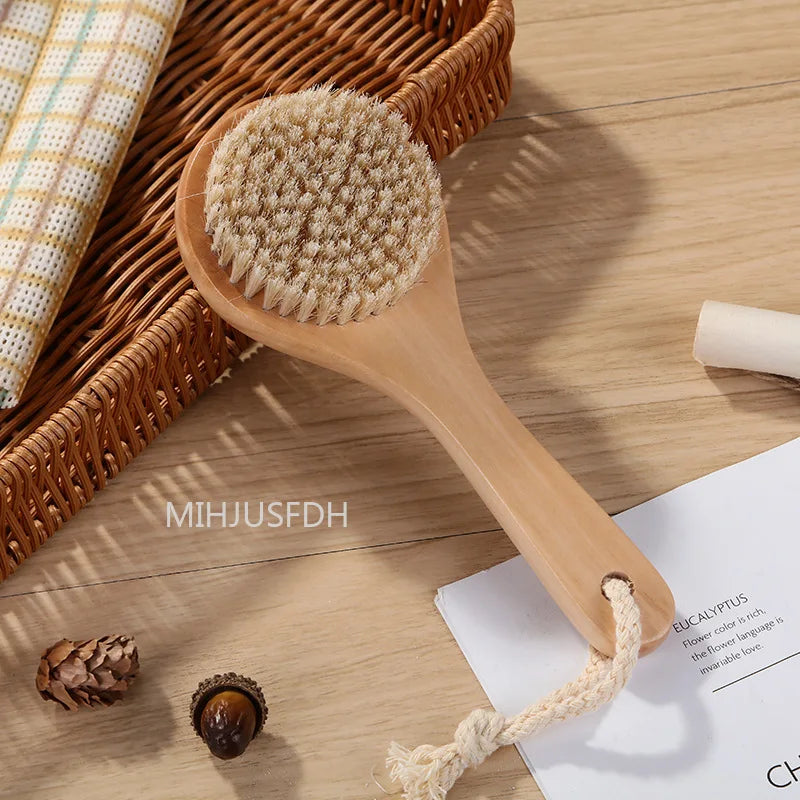 2 In 1 Dry Skin Body Massage Brush Natural Bristle Dead Skin Remover Anti Cellulite Exfoliates Blood Circulation Massage Tools