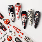 2pcs Halloween Ghost Mummy Blood Nail Stickers Pumpkin Spider Web Lips Bee Design 3D Slider Nail Art Decoration Decals Manicure